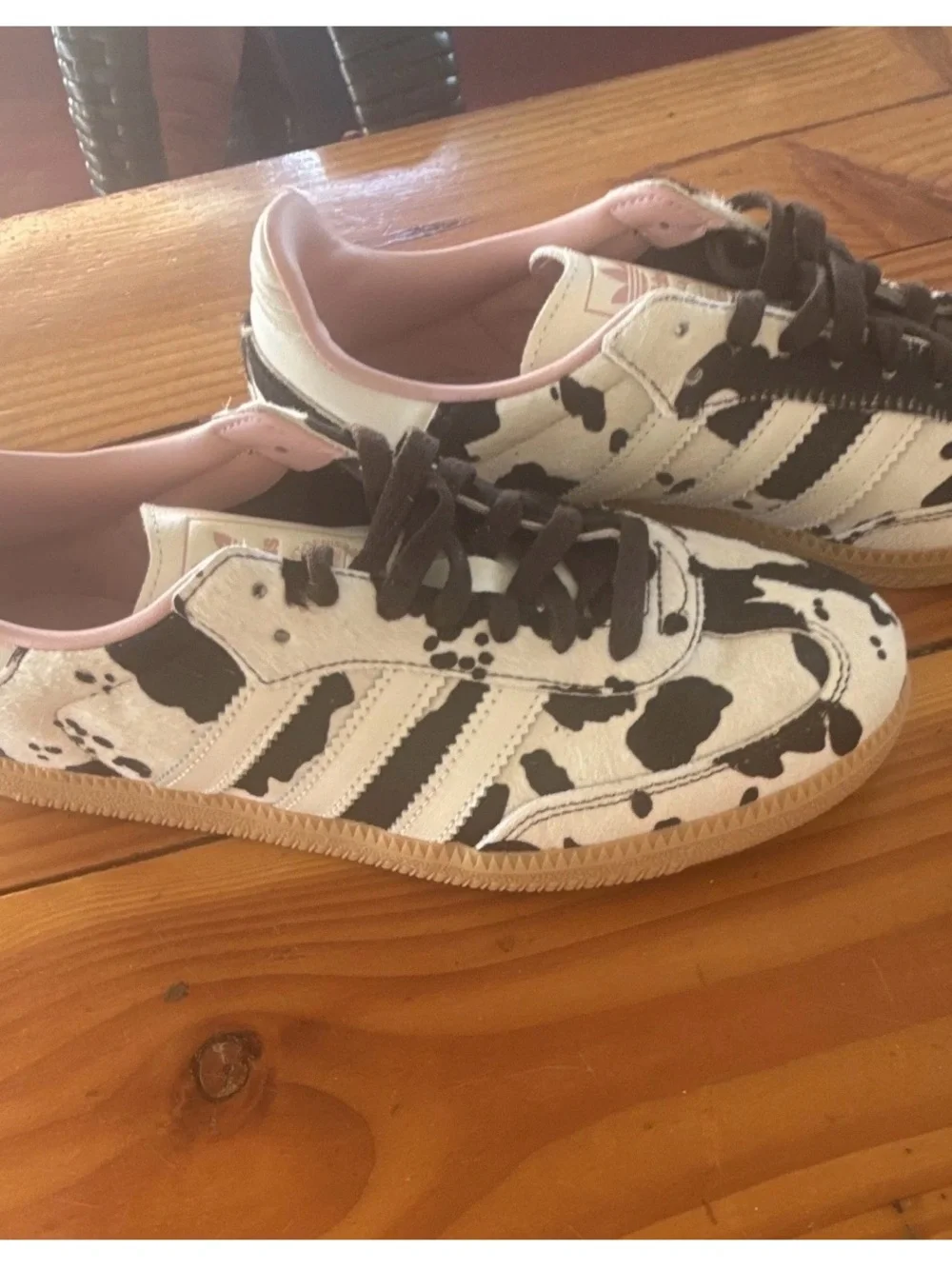 adidas  Women’s Cow Print Pony Hair Trainers in Black and white size 9 1/2